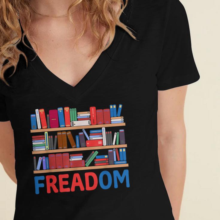 Freadom To Read Book Lover Reading Freedom Women's Jersey Short Sleeve Deep V-Neck Tshirt