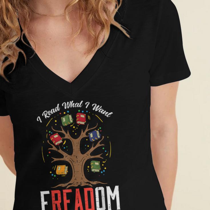 Freadom Tree Read Reading Librarian Book Across America Women's Jersey Short Sleeve Deep V-Neck Tshirt Freadom Tree Read Reading Librarian Book Across America Women's Jersey Short Sleeve Deep V-Neck Tshirt