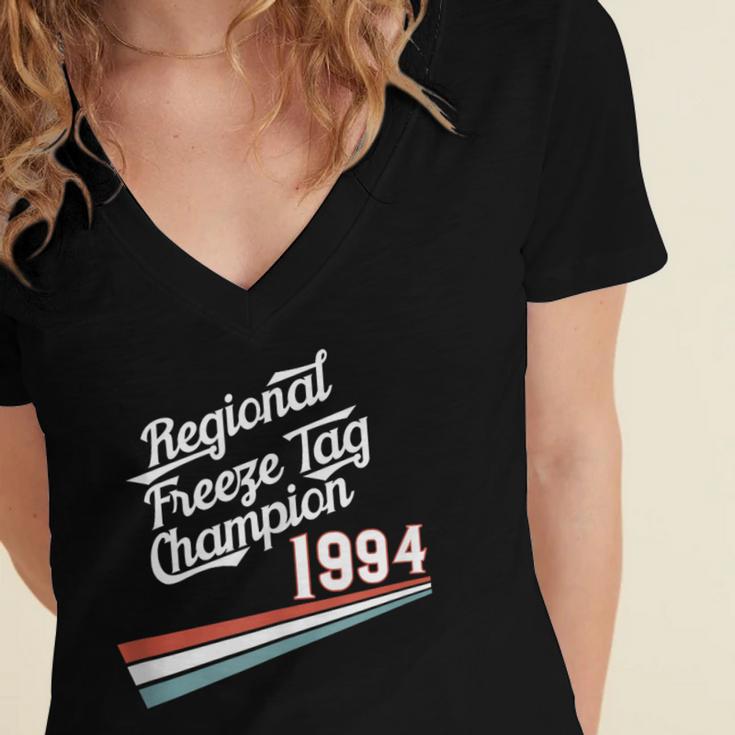 Freeze Tag 90s Nostalgia Women's Jersey Short Sleeve Deep V-Neck Tshirt