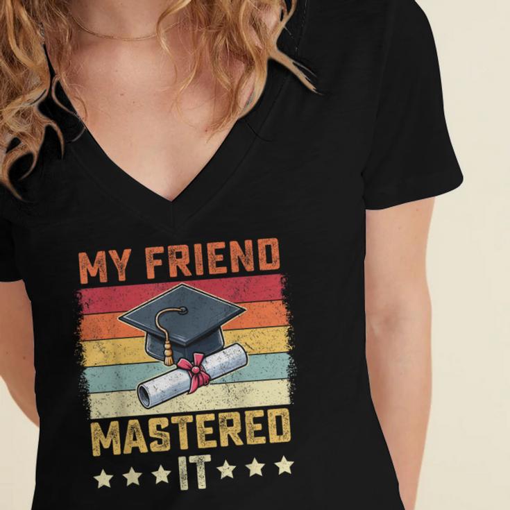My Friend Mastered It Master's Degree Graduation Vintage Women's Jersey Short Sleeve Deep V-Neck Tshirt