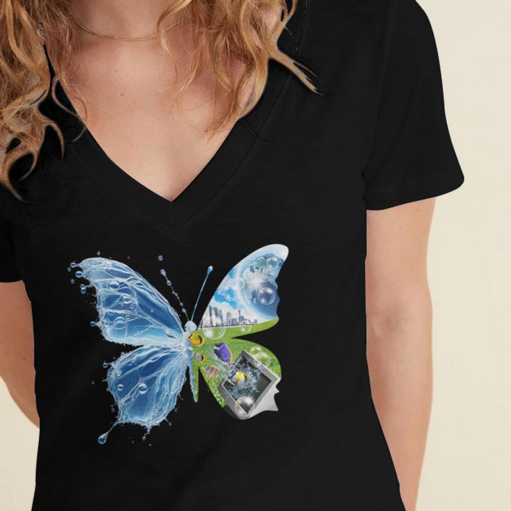 Frutiger Aero Aesthetic Butterfly Computer Fishes Scenery Women's Jersey Short Sleeve Deep V-Neck Tshirt Frutiger Aero Aesthetic Butterfly Computer Fishes Scenery Women's Jersey Short Sleeve Deep V-Neck Tshirt