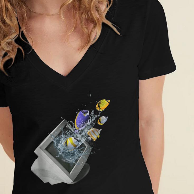 Frutiger Aero Aesthetic Tech Computer Aquarium Fishes Women's Jersey Short Sleeve Deep V-Neck Tshirt Frutiger Aero Aesthetic Tech Computer Aquarium Fishes Women's Jersey Short Sleeve Deep V-Neck Tshirt