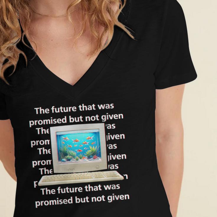 Frutiger Aero Aesthetic Tech The Future That Was Promised Women's Jersey Short Sleeve Deep V-Neck Tshirt