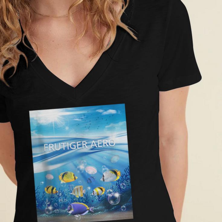 Frutiger Aero Aesthetic Tech Ocean Underwater Fishes Women's Jersey Short Sleeve Deep V-Neck Tshirt Frutiger Aero Aesthetic Tech Ocean Underwater Fishes Women's Jersey Short Sleeve Deep V-Neck Tshirt