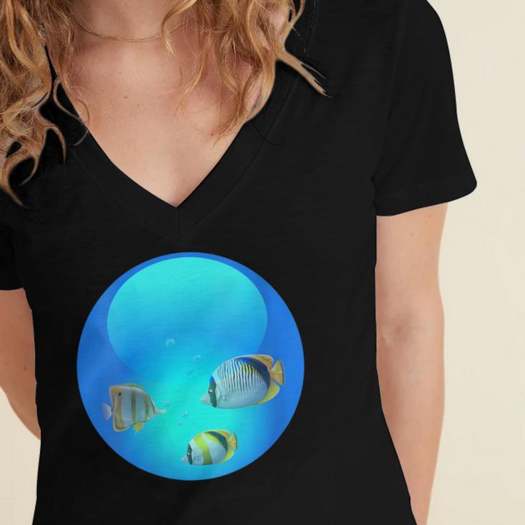 Frutiger Aero Aesthetic Tech Orb Fishes Women's Jersey Short Sleeve Deep V-Neck Tshirt