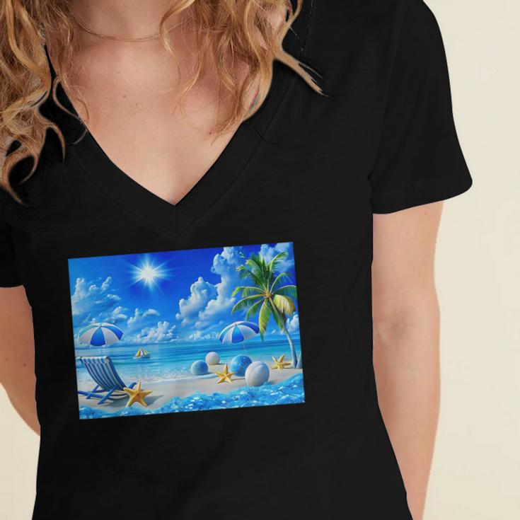 Frutiger Aero Beach Y2k Aesthetic Palm Tree Sand Ocean Men Women Girls Kids Women's Jersey Short Sleeve Deep V-Neck Tshirt Frutiger Aero Beach Y2k Aesthetic Palm Tree Sand Ocean Men Women Girls Kids Women's Jersey Short Sleeve Deep V-Neck Tshirt