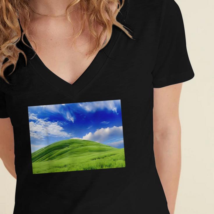 Frutiger Aero Meadow Aesthetic Y2k 2000s Ironic Nostalgic Women's Jersey Short Sleeve Deep V-Neck Tshirt