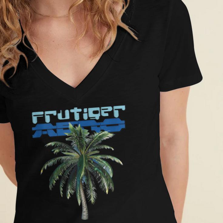 Frutiger Aero Palm Tree Y2k Aesthetic 2000s Trend Women's Jersey Short Sleeve Deep V-Neck Tshirt