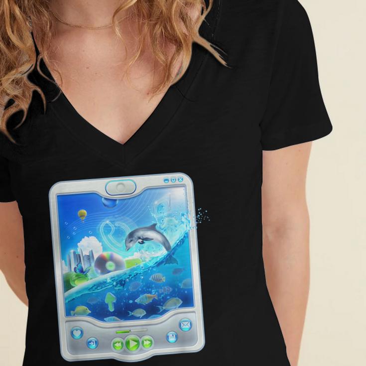 Frutiger Aero Skeuomorphism User Interface Nostalgia Women's Jersey Short Sleeve Deep V-Neck Tshirt