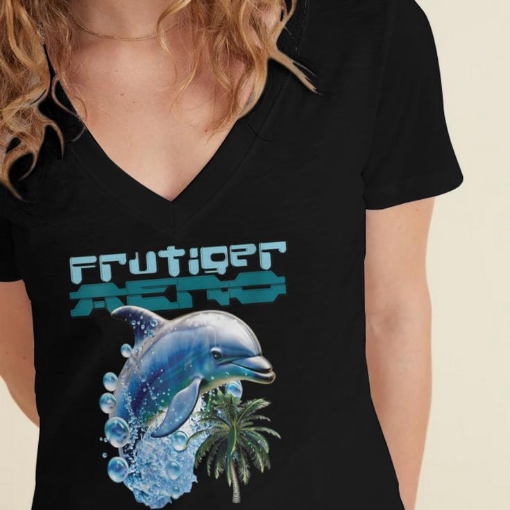 Frutiger Aero Splashy Dolphin Y2k Aesthetic Graphic Women's Jersey Short Sleeve Deep V-Neck Tshirt Frutiger Aero Splashy Dolphin Y2k Aesthetic Graphic Women's Jersey Short Sleeve Deep V-Neck Tshirt