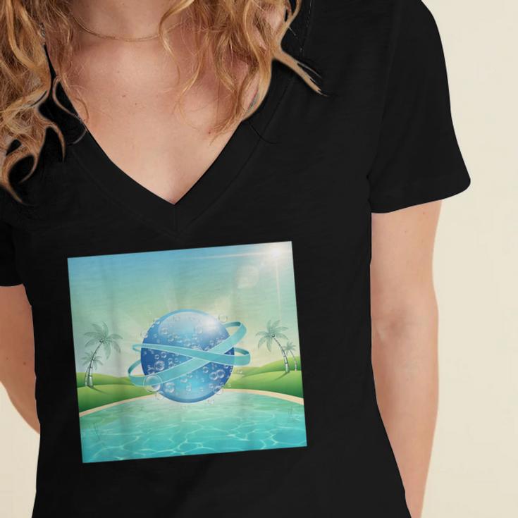 Frutiger Aero Y2k Aesthetic Palm Trees Cyber Beach World Women's Jersey Short Sleeve Deep V-Neck Tshirt Frutiger Aero Y2k Aesthetic Palm Trees Cyber Beach World Women's Jersey Short Sleeve Deep V-Neck Tshirt