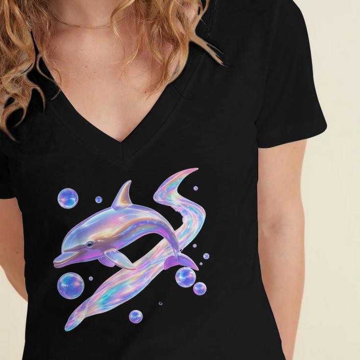 Frutiger Aero Y2K Chrome Dolphin Women's Jersey Short Sleeve Deep V-Neck Tshirt