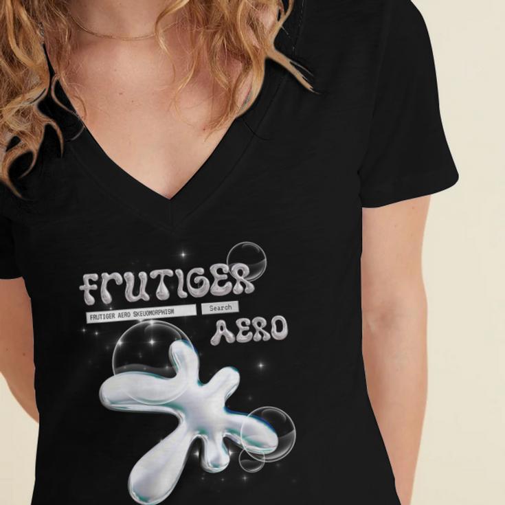 Frutiger Aero Y2K Fashion Trends Statement Piece Tech Orb Women's Jersey Short Sleeve Deep V-Neck Tshirt