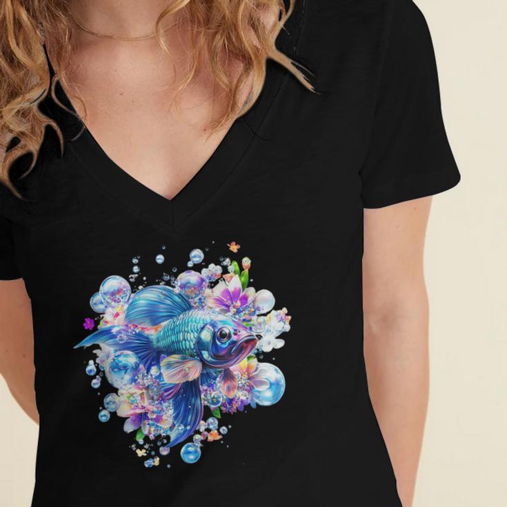 Frutiger Aero Y2K Fish Women's Jersey Short Sleeve Deep V-Neck Tshirt