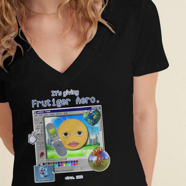 Frutiger Aero Y2K Meme Graphic 2000s Nostalgia Women's Jersey Short Sleeve Deep V-Neck Tshirt