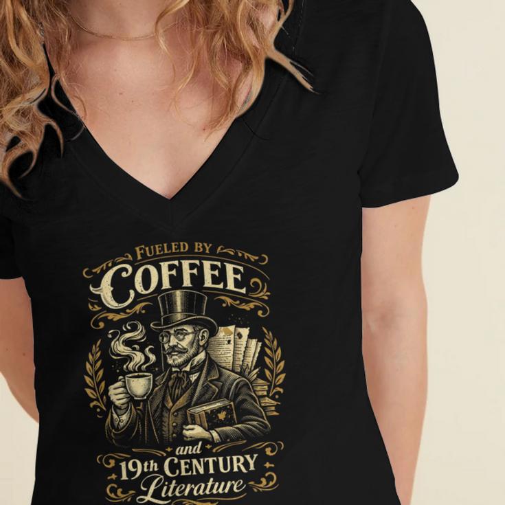 Fueled By Coffee And 19th Century Literature Book Tee Women's Jersey Short Sleeve Deep V-Neck Tshirt Fueled By Coffee And 19th Century Literature Book Tee Women's Jersey Short Sleeve Deep V-Neck Tshirt