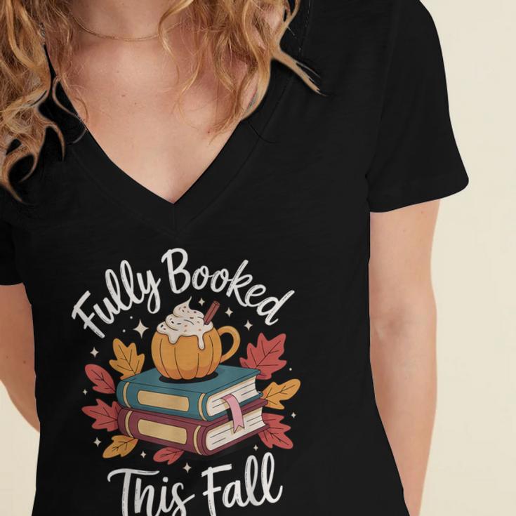Fully Booked This Fall Women's Jersey Short Sleeve Deep V-Neck Tshirt