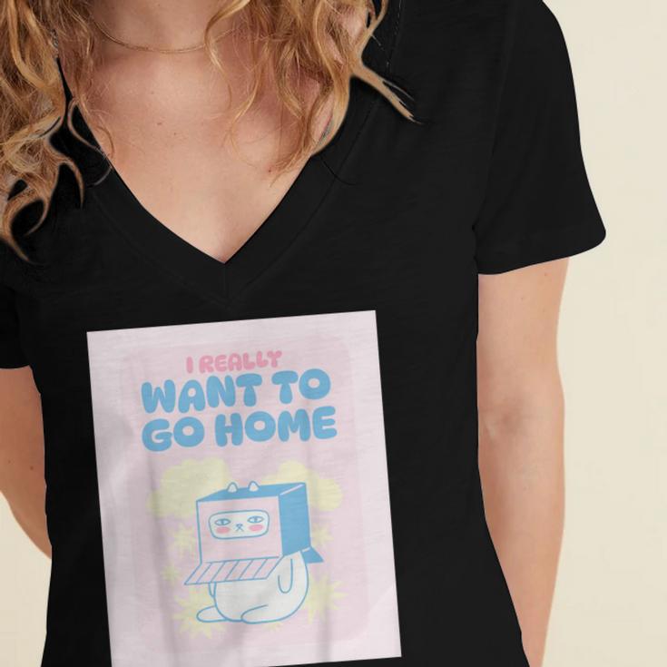 Fun Cute Introvert Cat Character Quote Men Women Women's Jersey Short Sleeve Deep V-Neck Tshirt