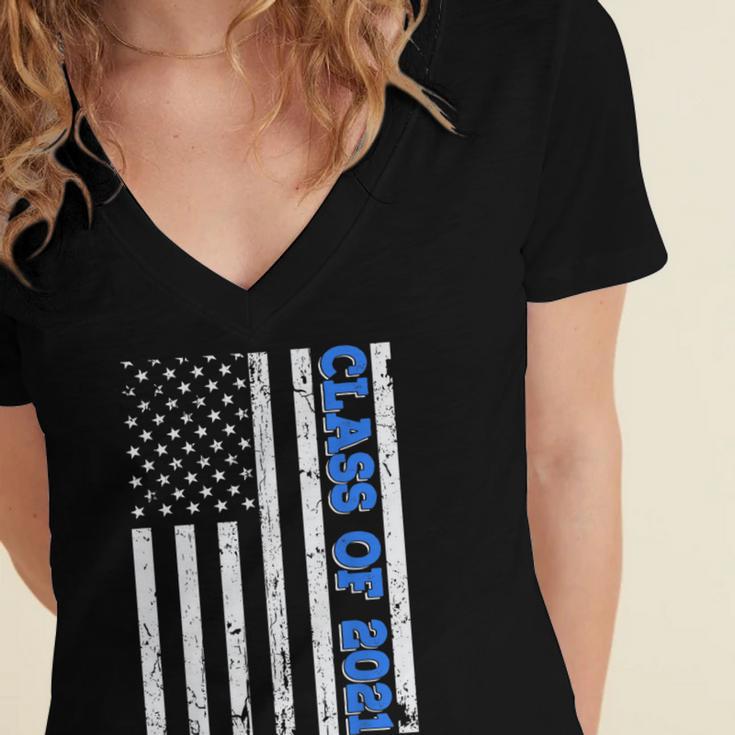 Funny Class Of 2021 American Flag Senior Graduation Women's Jersey Short Sleeve Deep V-Neck Tshirt