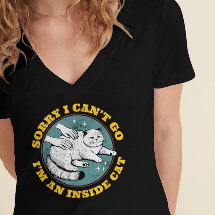 Funny Introvert Cat I Can't Go I'm An Inside Cat Homebody Women's Jersey Short Sleeve Deep V-Neck Tshirt
