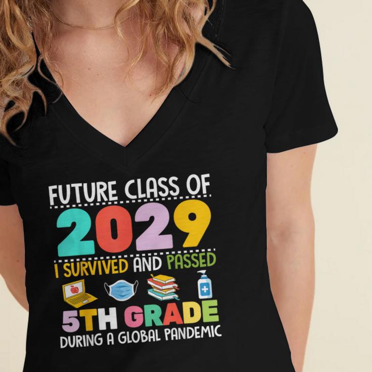 Future Class Of 2029 I Survived Passed 5th Grade Graduation Women's Jersey Short Sleeve Deep V-Neck Tshirt