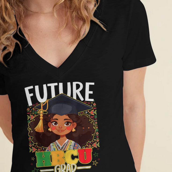 Future HBCU Grad Afro Girl College Graduation Kids Women's Jersey Short Sleeve Deep V-Neck Tshirt