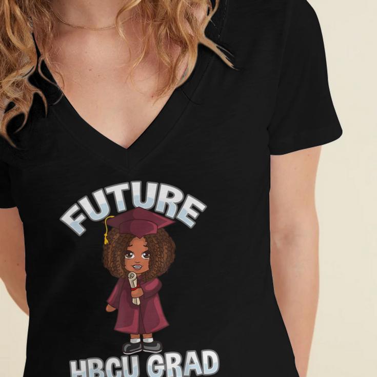 Future HBCU Grad Girl Wearing Graduation Gown Women's Jersey Short Sleeve Deep V-Neck Tshirt
