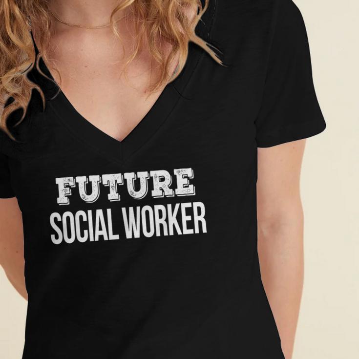 Future Social Worker Graduation T-Shirt Women's Jersey Short Sleeve Deep V-Neck Tshirt