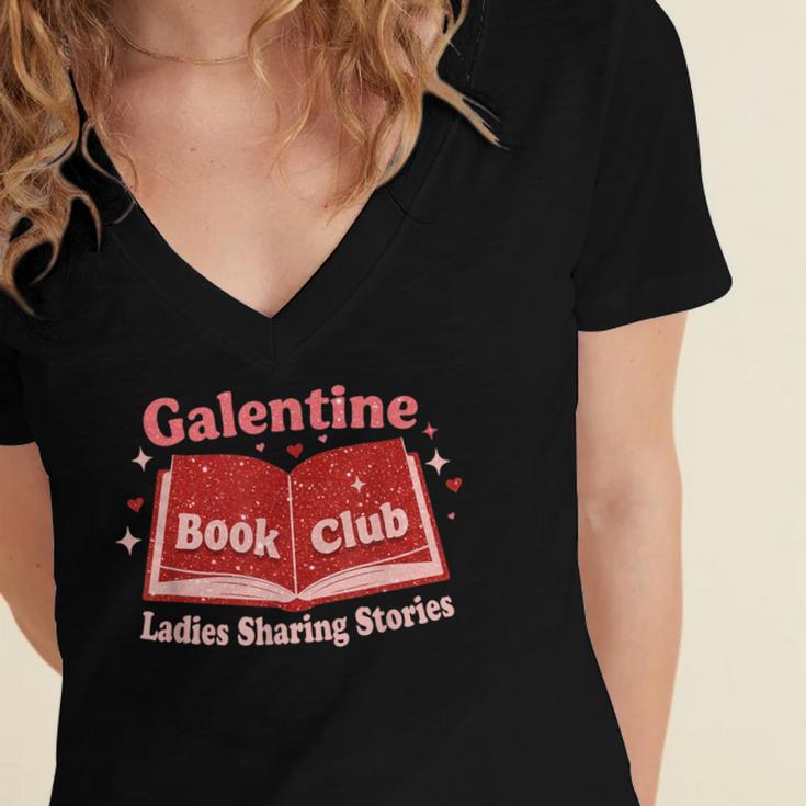 Galentine Book Club Women's Jersey Short Sleeve Deep V-Neck Tshirt