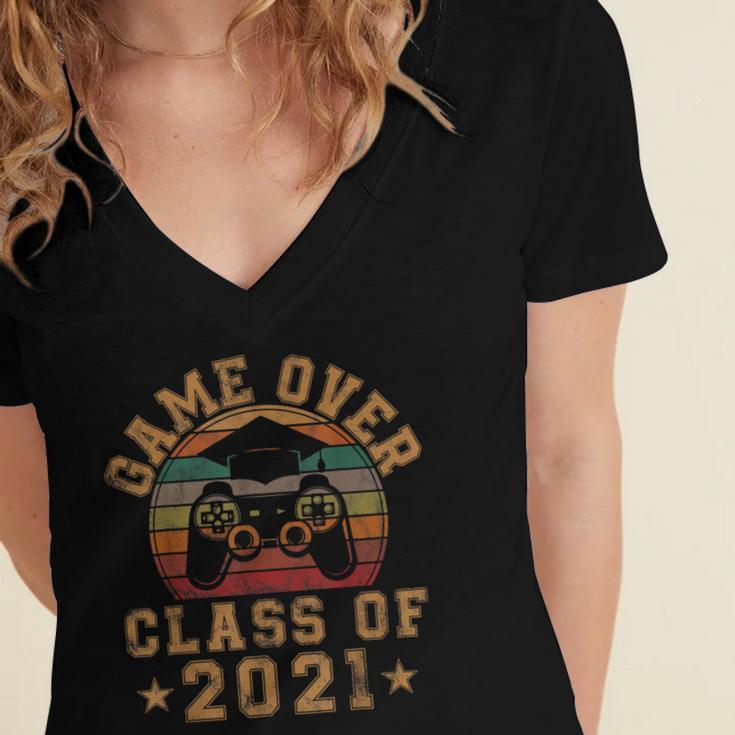 Game Over Class Of 2021 Senior 21 Graduation Video Gamer Women's Jersey Short Sleeve Deep V-Neck Tshirt