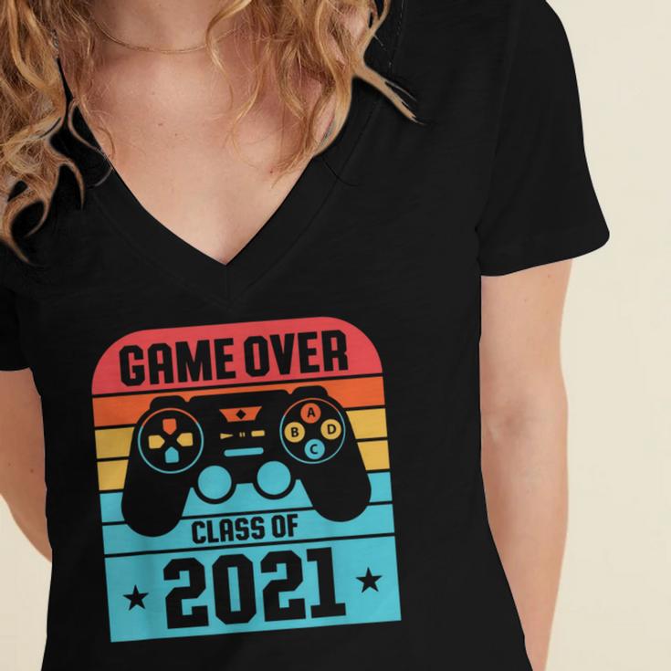 Game Over Class Of 2021 Shirt Students Graduation Women's Jersey Short Sleeve Deep V-Neck Tshirt