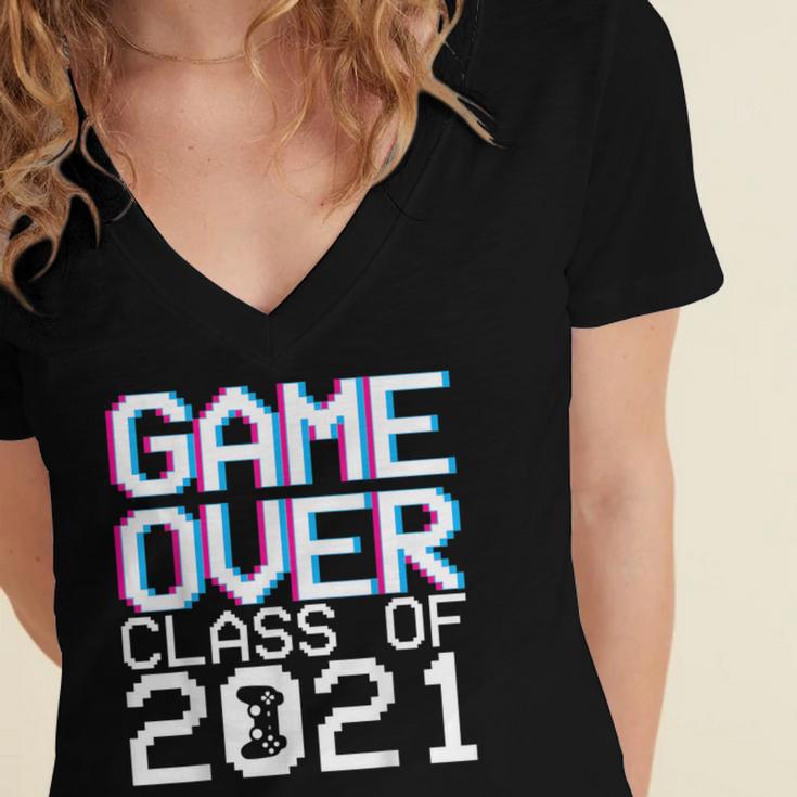 Game Over Class Of 2021 Video Games Graduation Gamer Women's Jersey Short Sleeve Deep V-Neck Tshirt