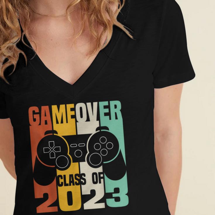 GAME OVER Class Of 2023 Video Games Vintage Graduation Gamer Women's Jersey Short Sleeve Deep V-Neck Tshirt