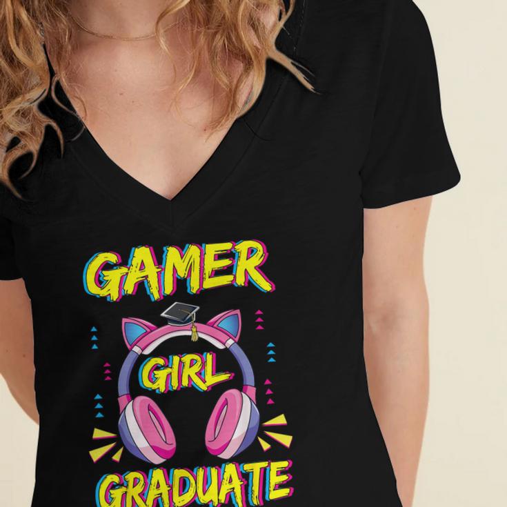Gamer Girl Graduate Shirt Girls Kids Gamer Graduation Women's Jersey Short Sleeve Deep V-Neck Tshirt