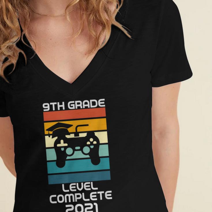 Gamer Graduation 2021 Retro 9th Grade Level Complete Women's Jersey Short Sleeve Deep V-Neck Tshirt
