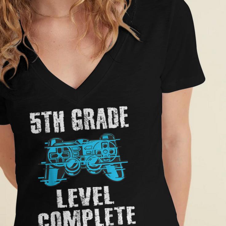 Gamer Graduation 5th Grade Level Complete Video Games Boys Women's Jersey Short Sleeve Deep V-Neck Tshirt
