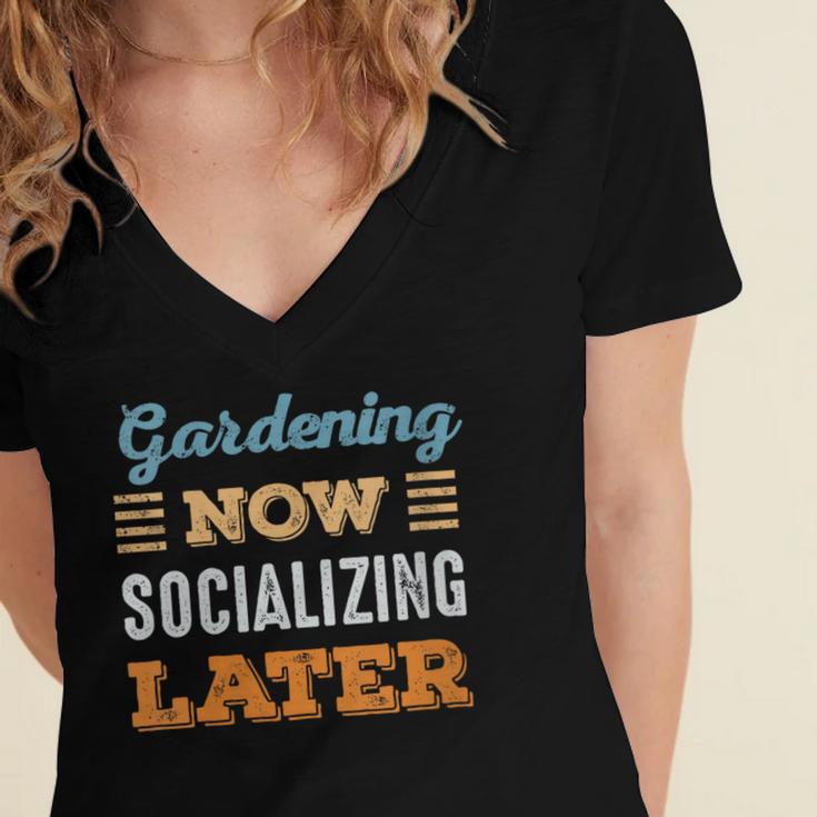 Gardening Now Minimal Socializing Introvert Vintage Women's Jersey Short Sleeve Deep V-Neck Tshirt