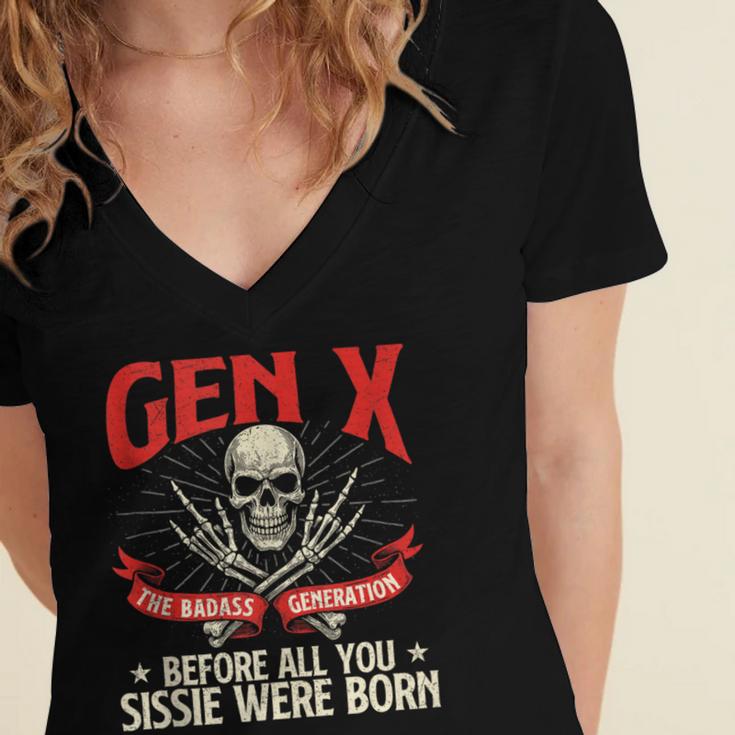 Gen X The Badass Generation Generation X Gen Xer Nostalgia Women's Jersey Short Sleeve Deep V-Neck Tshirt