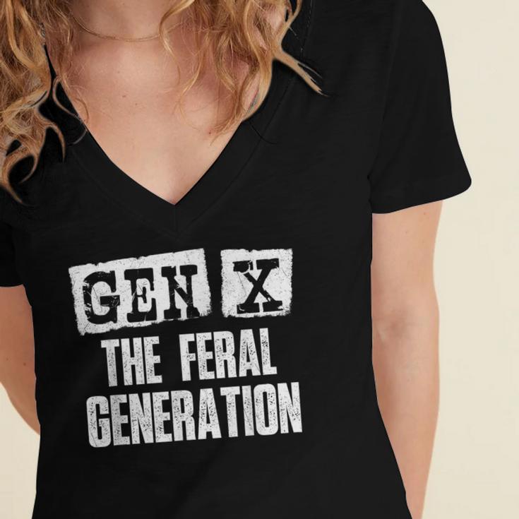 Gen X The Feral Generation Generation X Gen Xer Nostalgia Women's Jersey Short Sleeve Deep V-Neck Tshirt