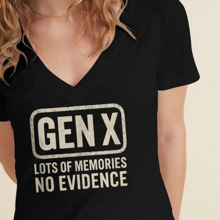 Gen X Lots Of Memories No Evidence Retro Nostalgia Women's Jersey Short Sleeve Deep V-Neck Tshirt