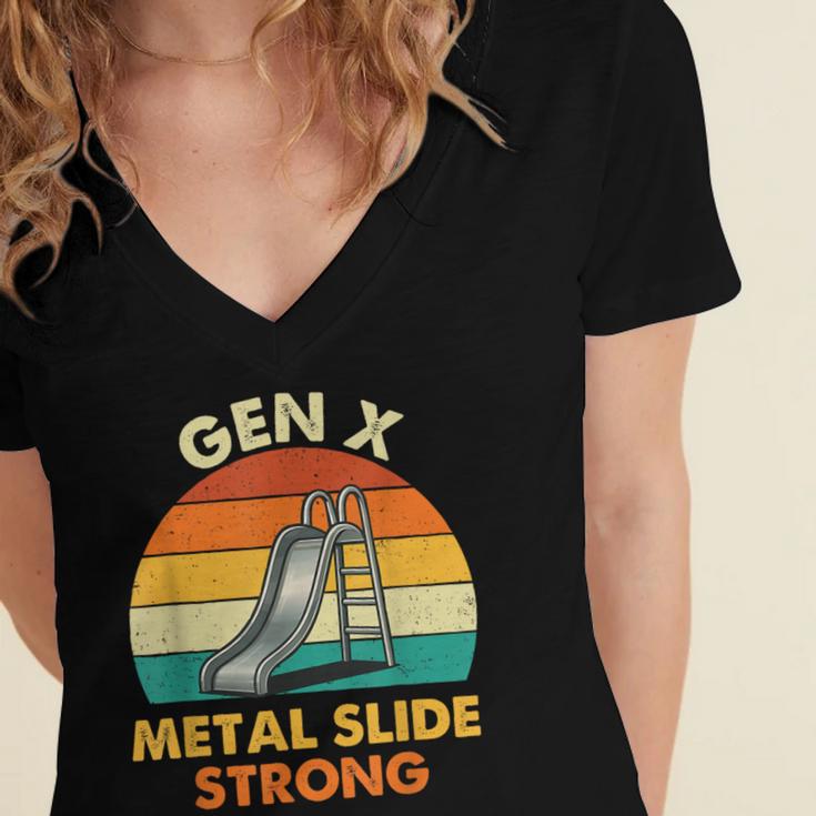 Gen X Slide Strong Generation X Gen Xer Nostalgia Women's Jersey Short Sleeve Deep V-Neck Tshirt Gen X Slide Strong Generation X Gen Xer Nostalgia Women's Jersey Short Sleeve Deep V-Neck Tshirt