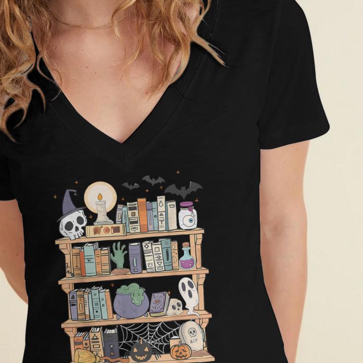 Ghost Book Reading Books Lover Teacher Happy Halloween Women's Jersey Short Sleeve Deep V-Neck Tshirt Ghost Book Reading Books Lover Teacher Happy Halloween Women's Jersey Short Sleeve Deep V-Neck Tshirt