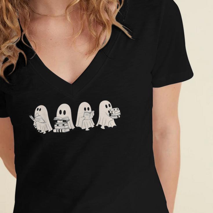 Ghost Book Reading Halloween Books Lover Teacher Kids Women's Jersey Short Sleeve Deep V-Neck Tshirt Ghost Book Reading Halloween Books Lover Teacher Kids Women's Jersey Short Sleeve Deep V-Neck Tshirt
