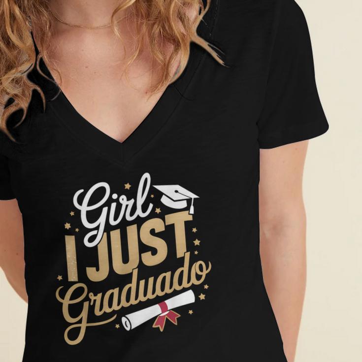 Girl I Just Graduated Spanish Grad Girls Graduation Women's Jersey Short Sleeve Deep V-Neck Tshirt
