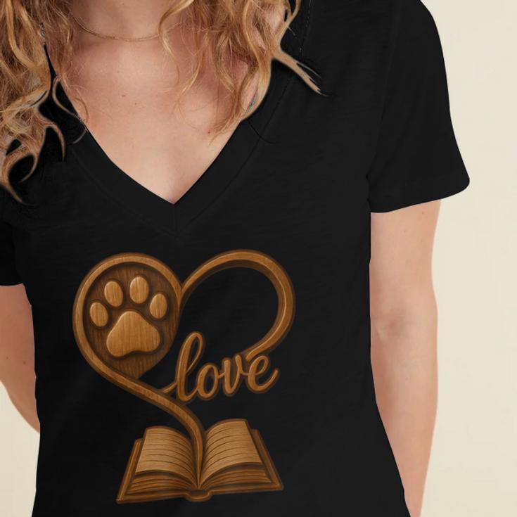 Girl Who Loves Dogs & Books Heart Dog Lover Reader Reeding Women's Jersey Short Sleeve Deep V-Neck Tshirt Girl Who Loves Dogs & Books Heart Dog Lover Reader Reeding Women's Jersey Short Sleeve Deep V-Neck Tshirt