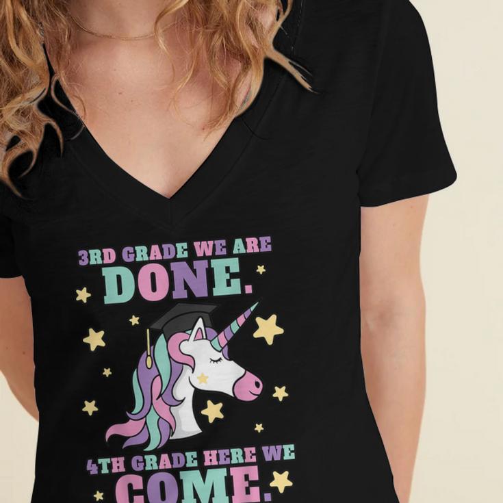 Girls 3rd Grade Graduation Magical Unicorn Women's Jersey Short Sleeve Deep V-Neck Tshirt