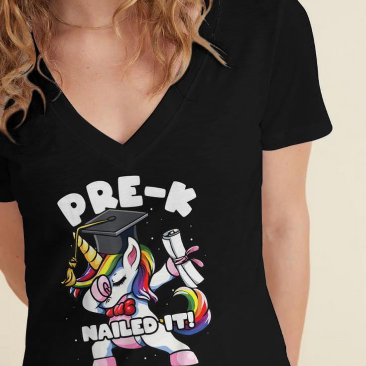 Girls Dabbing Unicorn Pre-K PreSchool Nailed It Graduation Women's Jersey Short Sleeve Deep V-Neck Tshirt