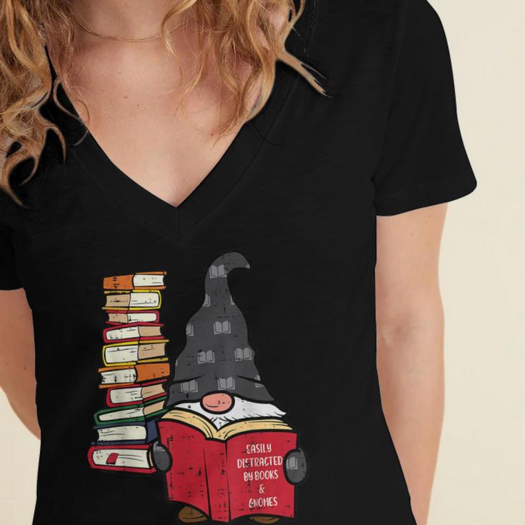 Gnome Read Reading Book Librarian Across America Women Kids Women's Jersey Short Sleeve Deep V-Neck Tshirt