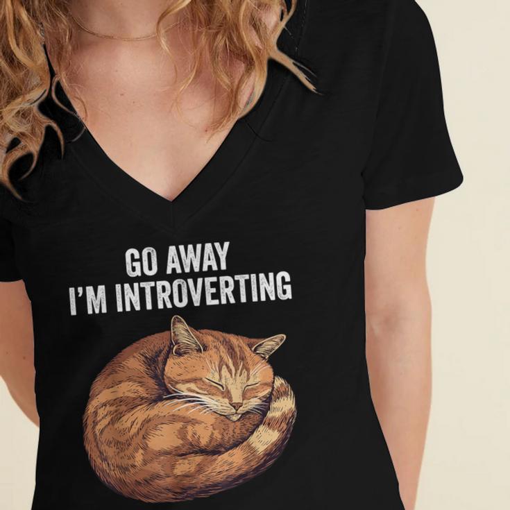 Go Away I'm Introverting Cat Introvert Men Women Girls Kids Women's Jersey Short Sleeve Deep V-Neck Tshirt