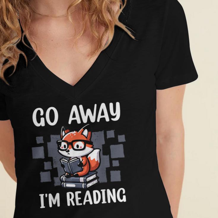 Go Away I'm Reading Book Reader Cute Fox Librarians Women's Jersey Short Sleeve Deep V-Neck Tshirt Go Away I'm Reading Book Reader Cute Fox Librarians Women's Jersey Short Sleeve Deep V-Neck Tshirt
